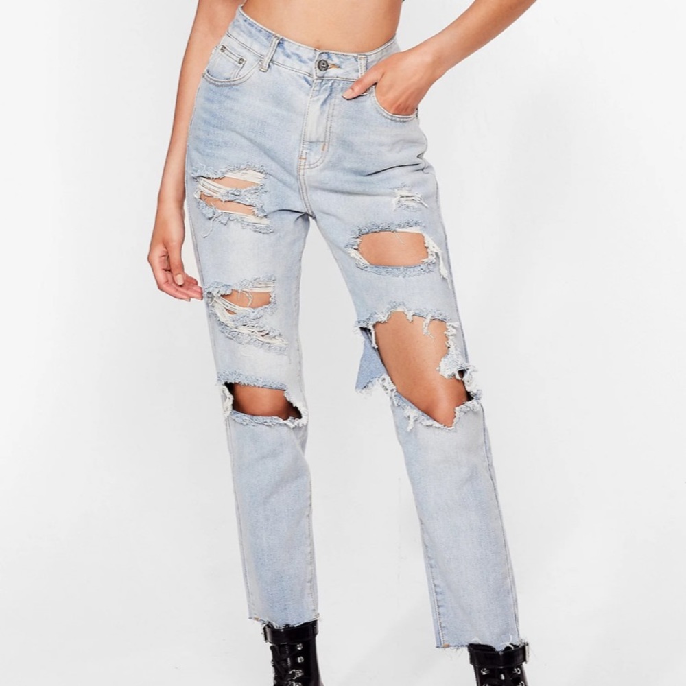 Nasty Gal High Waisted Distressed Mom Jeans